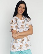 Медицинская женская рубашка Топаз принт Тедди мятный